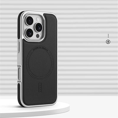 Business Plating Frame Leather Magsafe Case for iPhone_img_1