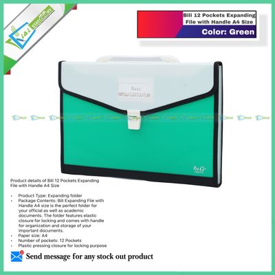 Expanding File with Handle 12 Pockets A4 Size Random Color 1 Pcs_img_1
