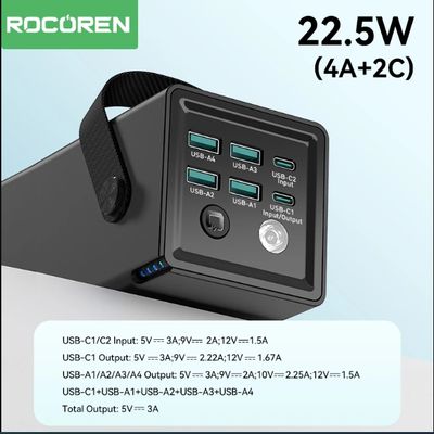 Rocoren 50,000mAh 22.5W Power Bank With Fast Charging 6 Ports USB + Type-C Powerbank With Flashlight_img_0