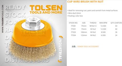 TOLSEN 100mm Cup Wire Brush with nut Thread: M10x1.5, Model: 77600 ( 77581 ) add me_img_3