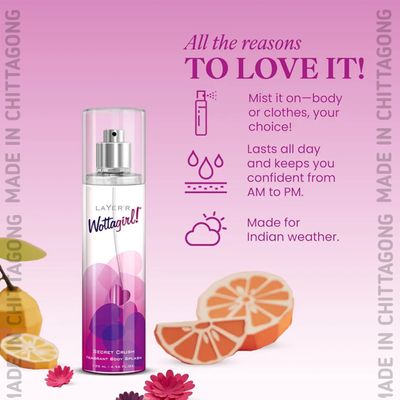 Layer'r Wottagirl Secret Crush Body Splash - 135ml | Fresh & Long-Lasting Fragrance_img_4