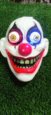 LED New Halloween Mask Scary Red Nosed Clown Mask with Funny Terrifying Gripping Electric Saw Murderer Mask_img_0