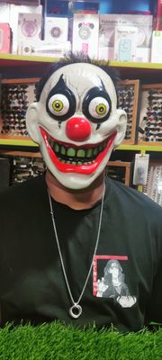 LED New Halloween Mask Scary Red Nosed Clown Mask with Funny Terrifying Gripping Electric Saw Murderer Mask_img_4