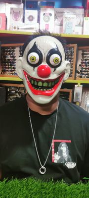 LED New Halloween Mask Scary Red Nosed Clown Mask with Funny Terrifying Gripping Electric Saw Murderer Mask_img_5