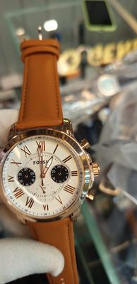 Fossil Q Brown Belt White Dial Black Sub RG Case RG Digits_img_0