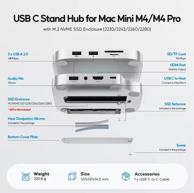 PULWTOP Mac mini M4/M4 Pro Hub Stand Dock with External Storage Upgrade M.2 SSD Enclosure(SSD NOT Included) ._img_2