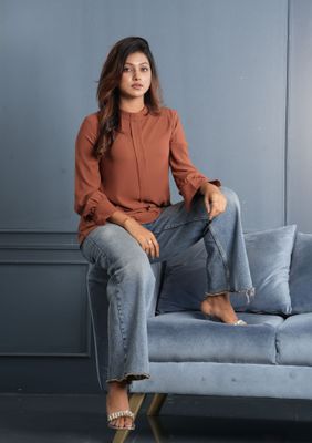 Rust Pleated Long Sleeve Top_img_0