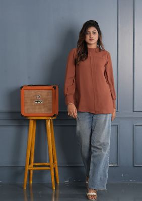 Rust Pleated Long Sleeve Top_img_1