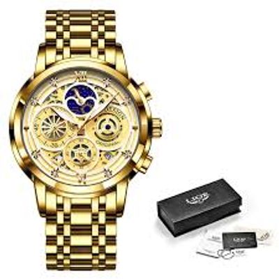 LIGE 8942 Men Military Sport Wrist Watch Gold Quartz Steel 30ATM Waterproof Date Male Clock Sport Watches Relogio Masculino2022_img_1
