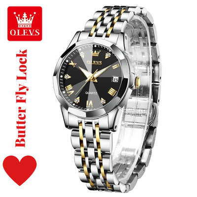 Butter Fly Lock OLEVS Watch for Women Black Dail_img_0