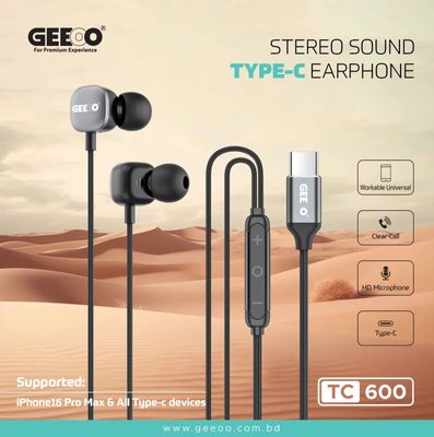 GEEOO TC600 Type-C Ultra Bass Earphone – Black .