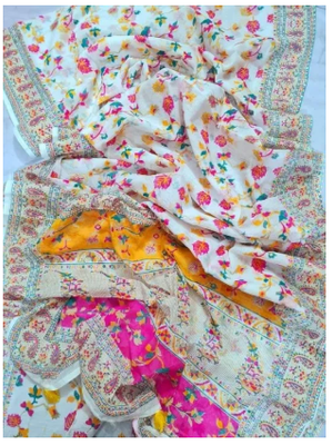 Fashionable New Design Multicolor White Skin Print Sari - Gorgeous Design Saree For Women - Half Silk Tangail Tat Saree - Perfect for All Occasions_img_9