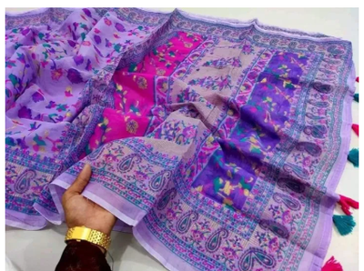 Fashionable New Design Multicolor White Skin Print Sari - Gorgeous Design Saree For Women - Half Silk Tangail Tat Saree - Perfect for All Occasions_img_10