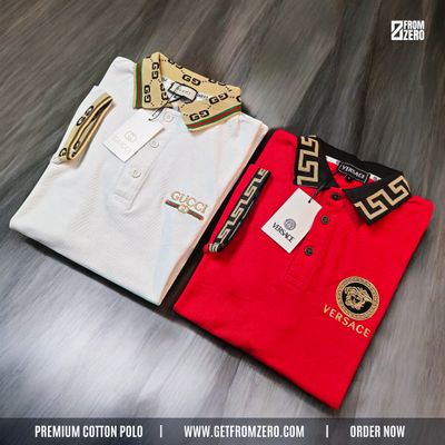 2PC Premium Polo Shirt - 100% PK Cotton Fabric - White & Red