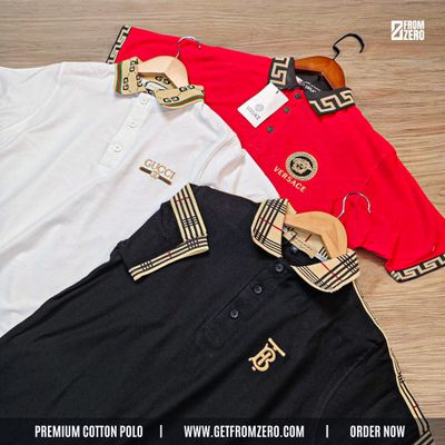 3PC Premium Polo Shirt - 100% PK Cotton Fabric - Black, White & Red_img_1