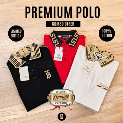 3PC Premium Polo Shirt - 100% PK Cotton Fabric - Black, White & Red