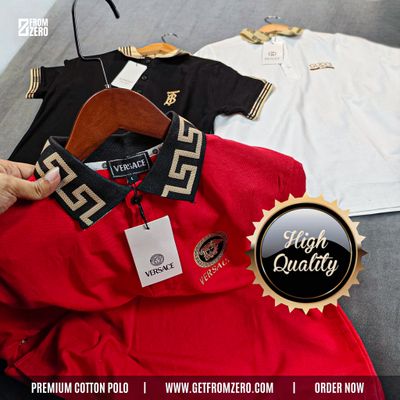 3PC Premium Polo Shirt - 100% PK Cotton Fabric - Black, White & Red_img_2