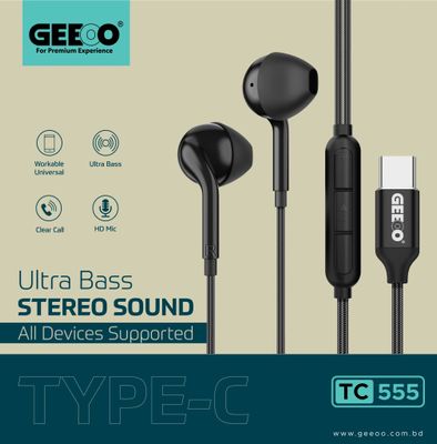 GEEOO TC-555 Type-C Ultra Bass Earphone – Black .