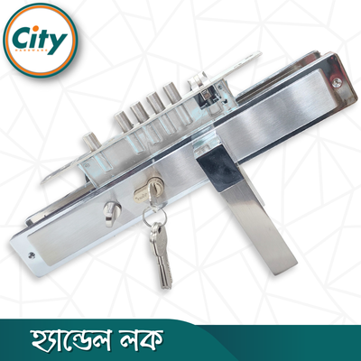বড় আকারের মডার্ন হ্যান্ডেল লক উচ্চ সুরক্ষার অতিরিক্ত নব সহ প্রধান দরজার জন্য সিলভার রঙের দরজার লক Door Lock_img_1