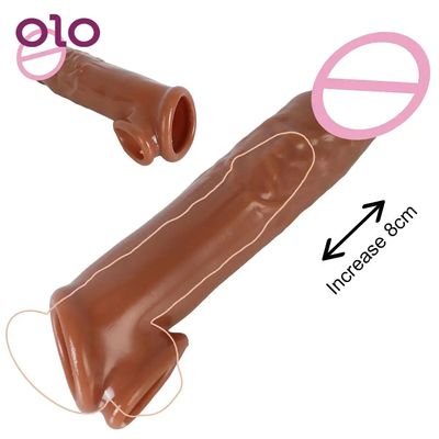 Realistic Penis Condom Cock 18CM Enlarger Male Delay Ejaculation Sex Toys for Men Soft TPE Penis Sleeve Extender Sex Shop_img_0