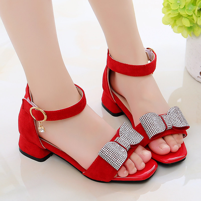 Kids Girls Summer Leather Diamond Bow Princess Flat Heel Sandals (3.5 to 11 years)_img_1