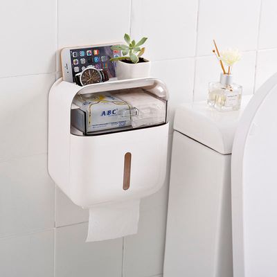 Wall-Mounted Bathroom Tissue Paper Holder with phone shelf Multifunction Tissue Box_img_0
