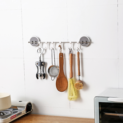 6 Hooks Kitchen Wall Mounted Stainless Steel Cupboard Bathroom Utensil No Drill Hanging Rack Holder J-type Hook_img_3