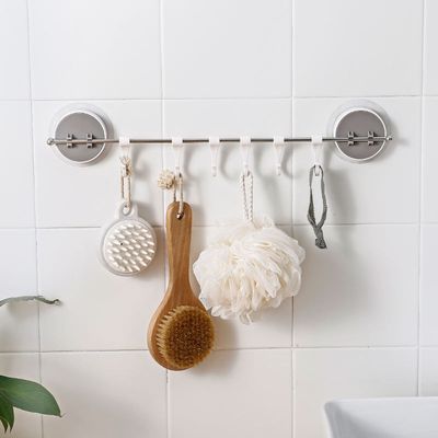 6 Hooks Kitchen Wall Mounted Stainless Steel Cupboard Bathroom Utensil No Drill Hanging Rack Holder J-type Hook_img_4