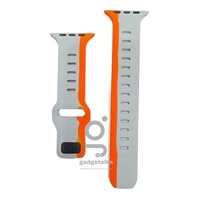 Dual Color 42mm-44mm-45mm-49mm Soft Silicone Watch Straps- Blue Gray / Orange Gray / Yellow Gray_img_2