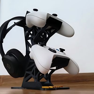 Tri-Stack Gaming Stand – Dual Controller + Headphone Holder | InDecorBD_img_1
