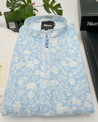 Men’s Light Blue Floral Printed Panjabi – Soft Cotton Traditional Wear by Simple White_img_0