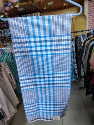 Classic White & Blue Cotton Lungi - Sirajganj Weave_img_1