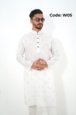 প্রিমিয়াম ধুতি কটন কাপড়ের পাঞ্জাবি/সবুজ পাতা প্রিন্ট_img_0