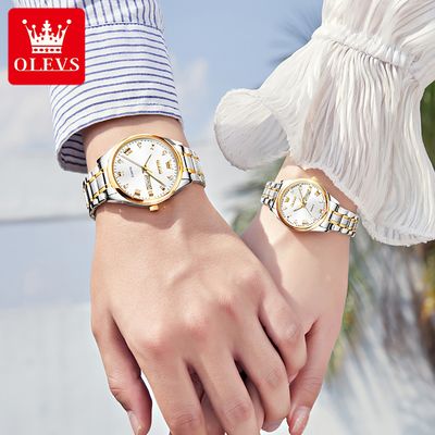 Butter Fly Lock Olievs Stainless Steel fashionable Couple watches +1pcs chain cutter+ 2 pcs battery (Full Silver )_img_1