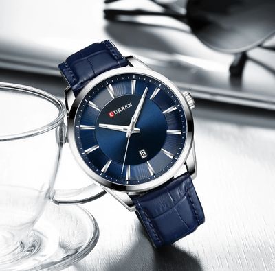 Curren 8365 Leather Gents Watch- Blue Dial- Silver Bezel- Blue Belt- TF Code CR419BM_img_1