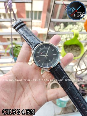 Curren 8365 Leather Gents Watch- Black Dial- Silver Bezel- Black Belt- TF Code CR524BM_img_3