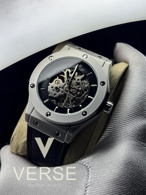Hublot CF auto black leather belt silver case_img_0