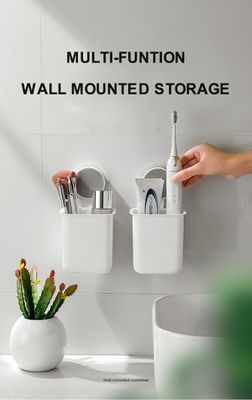 Toothbrush Holders, Bathroom Self Adhesive Shelf Toothbrush Rack Wall Hanging Toothpaste Organizer Kitchen Chopsticks Tableware Drain Storage Box_img_8