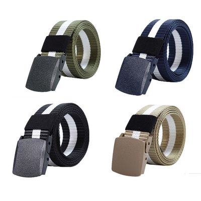 Striped Canvas Men's Belt Lightweight Hard Plastic Buckle Nylon Outdoor Sports Leisure Belt for Men 120cm_img_0