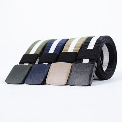 Striped Canvas Men's Belt Lightweight Hard Plastic Buckle Nylon Outdoor Sports Leisure Belt for Men 120cm_img_2