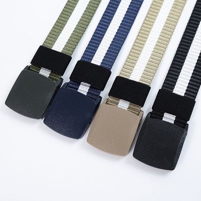 Striped Canvas Men's Belt Lightweight Hard Plastic Buckle Nylon Outdoor Sports Leisure Belt for Men 120cm_img_3
