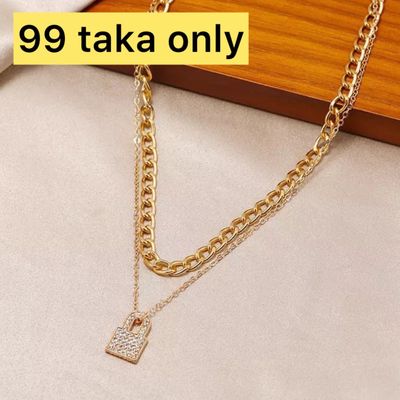 2 layer golden lock pattern necklace_img_0