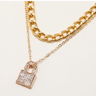 2 layer golden lock pattern necklace_img_1