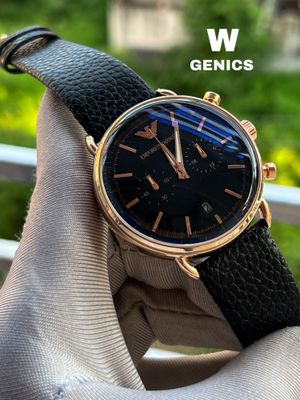 Armani Oval Glass Simple Dial Black Belt Rose Gold Case AA Grade_img_0