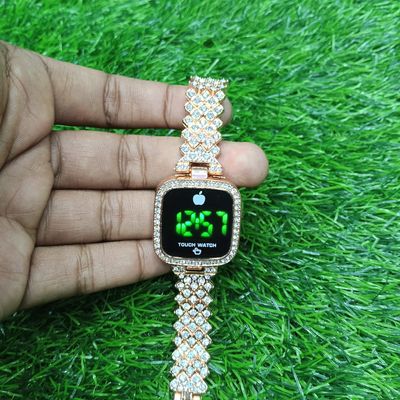 New Trend Fashion Steel Chain Diamond Women Watch Full Diamond Touch Screen LED Water Diamond Bracelet Watch (Rose)_img_1
