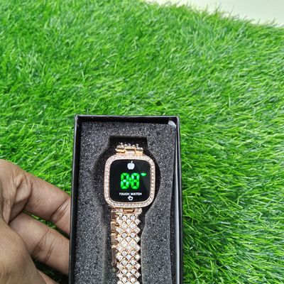 New Trend Fashion Steel Chain Diamond Women Watch Full Diamond Touch Screen LED Water Diamond Bracelet Watch (Rose)_img_3