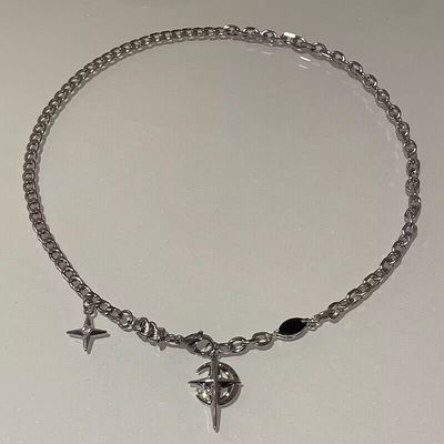 Black gem star European and American hip-hop street unisex necklace_img_5