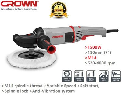 CROWN 7" Professional Polisher, 1500W, 180mm, Angle Polisher, Car Polisher; CT13528_img_0