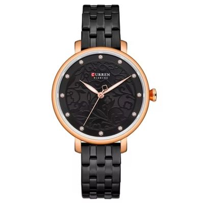 Curren 9046 Ladies Watch - Black Dial- Rose Golden Bezel- Black Chain- TF Code CR818CF_img_1
