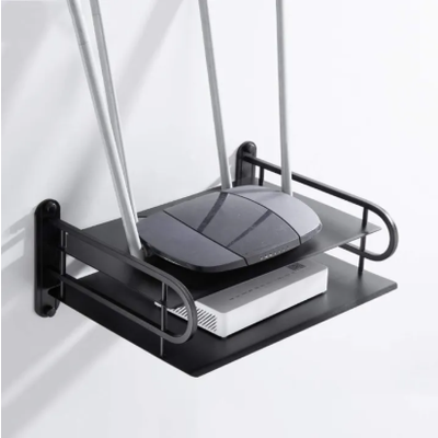 2 Layer New Metal Wifi Router Stand Double Layer Wall Mounted Home decorator - (Black)_img_0